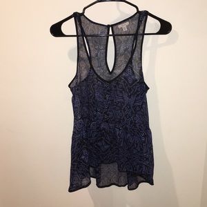 Navy Blue Patterned Loose Peplum Tank Ecote URBN S